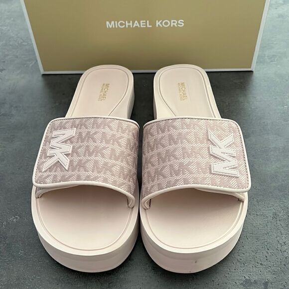 NWT Michael Kors logo platform slides pink 10 - Picture 1 of 6